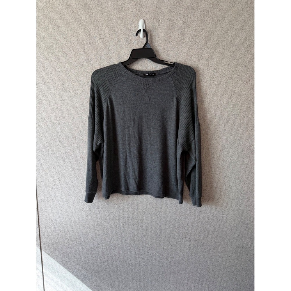 Billabong Women's Gray Raglan Sleeve‎ Textured Knit Long Sleeve Top M